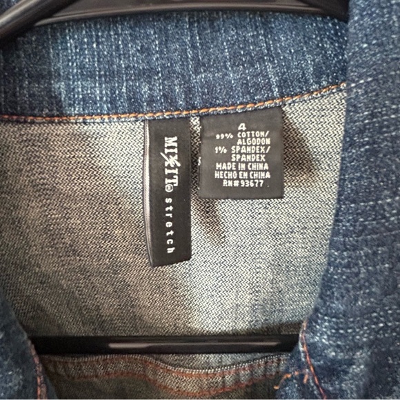 Mixit Cropped Dark Blue Faded Denim Jacket with Jewel Buttons - Picture 3 of 6